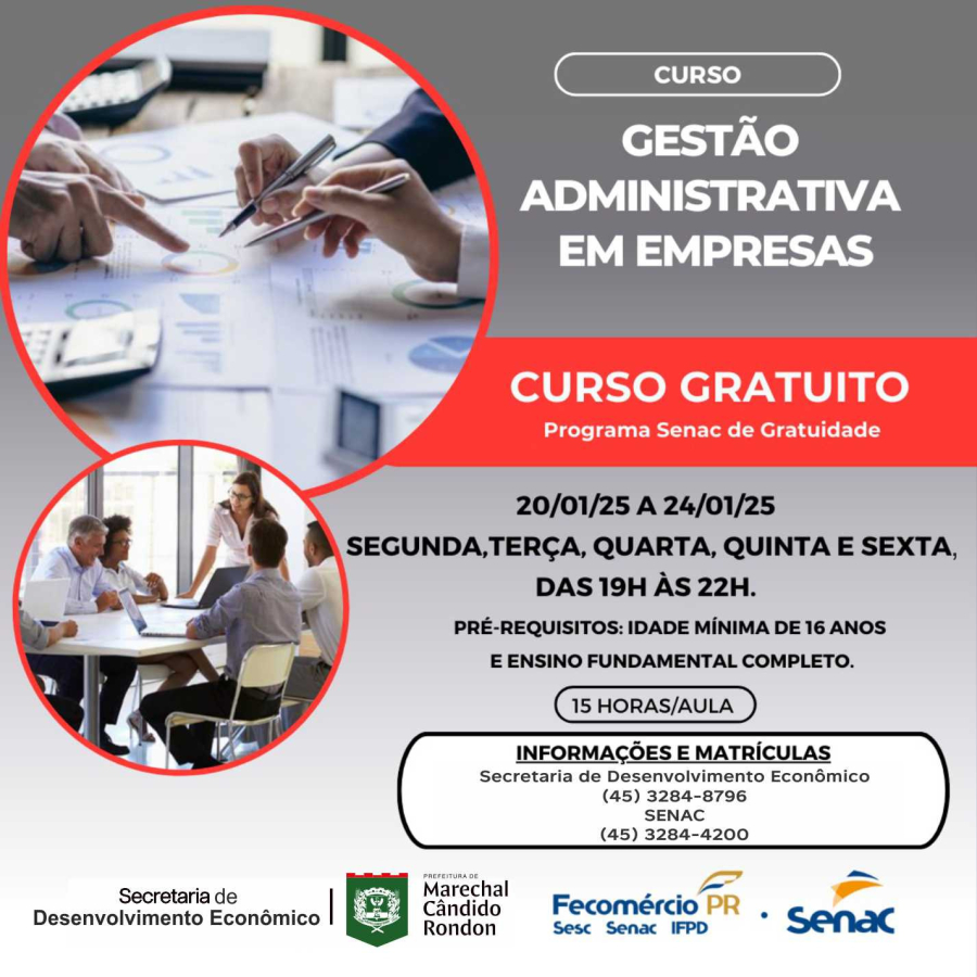 Marechal abre inscrições para curso de gestão administrativa